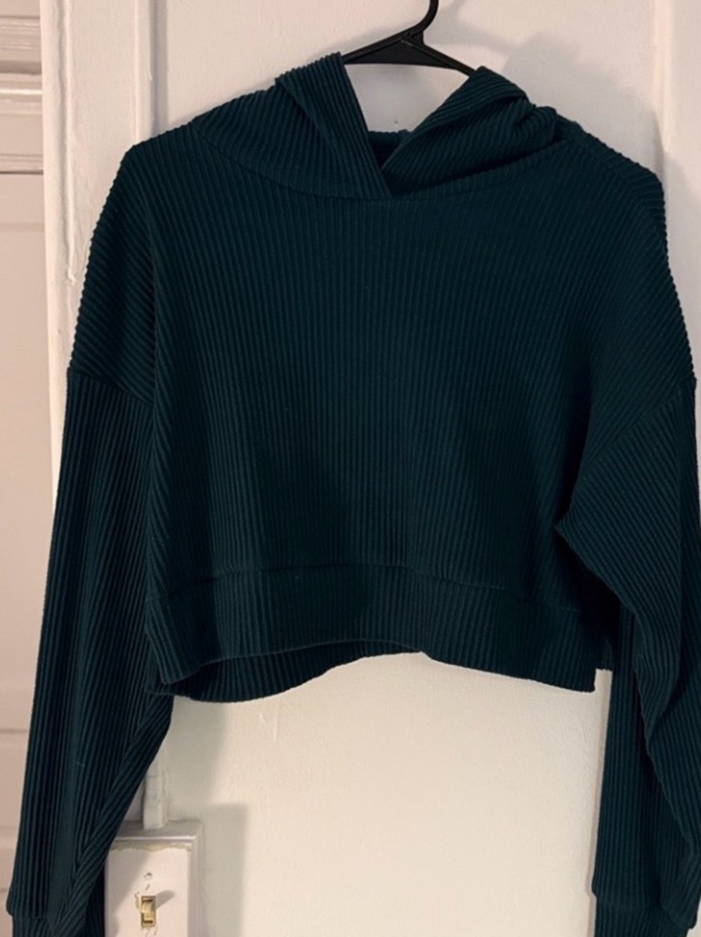 ALO Yoga Ribbed Cropped Hoodie in Deep Teal